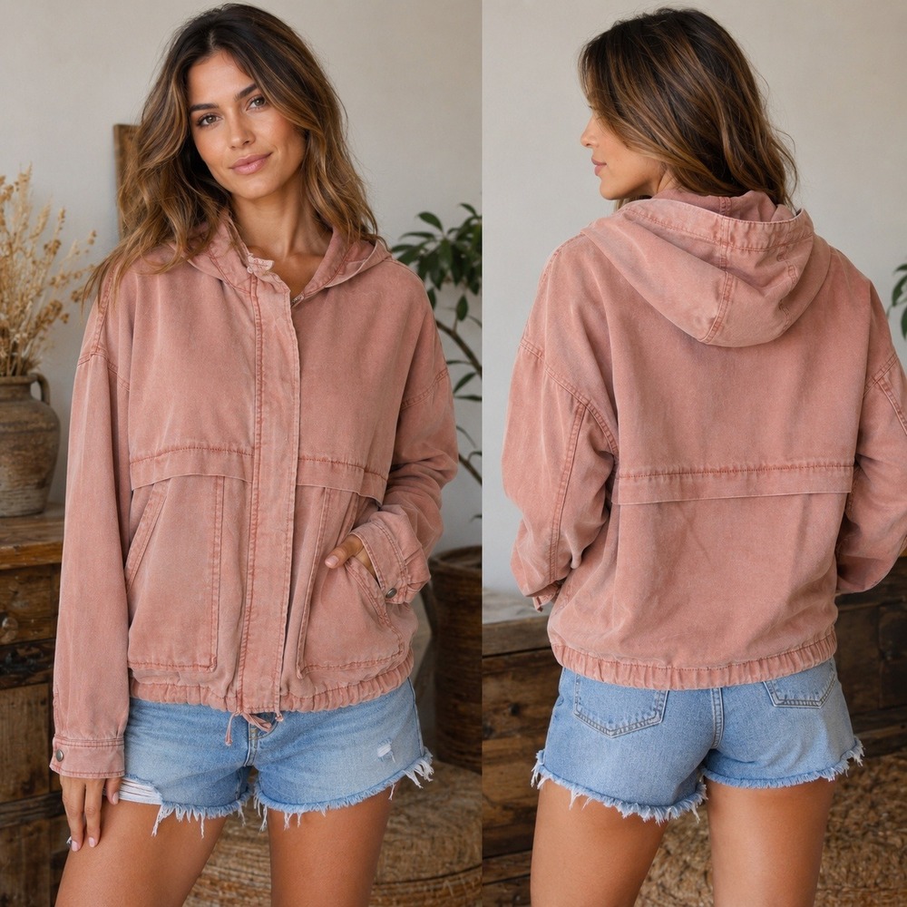 Lucky Brand Hooded Utility Jacket Womens Small Pink gorpcore granola Y2K Anorak
